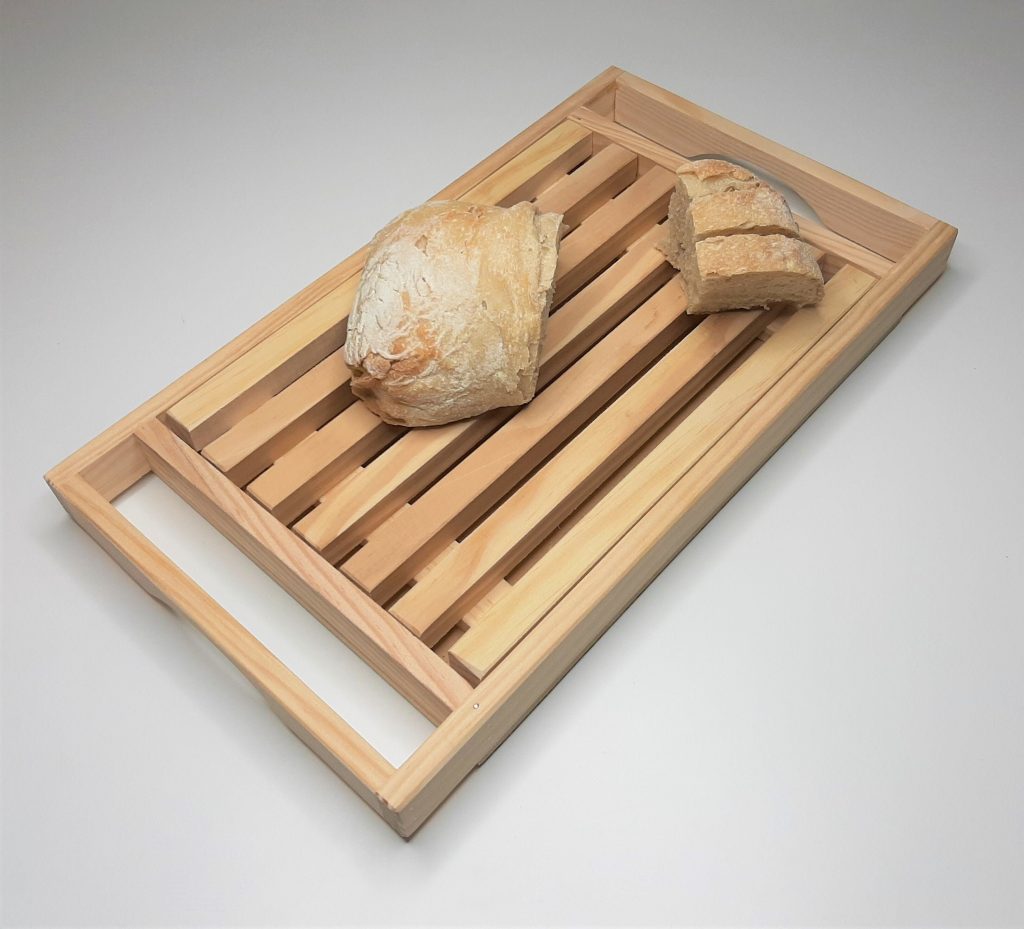 Pine Wood Bread Board / Crumb Box / Removable Cutting Grid / Board