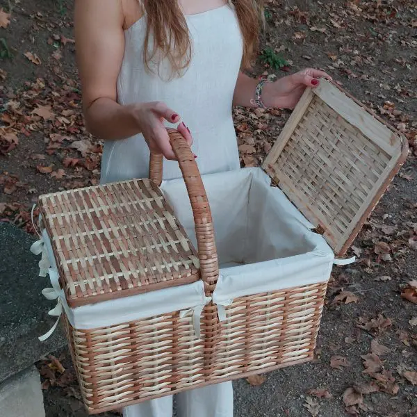 Color Wicker Picnic Basket - Rectangular Cream - Large