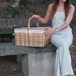 Color Wicker Picnic Basket - Rectangular Cream - Large