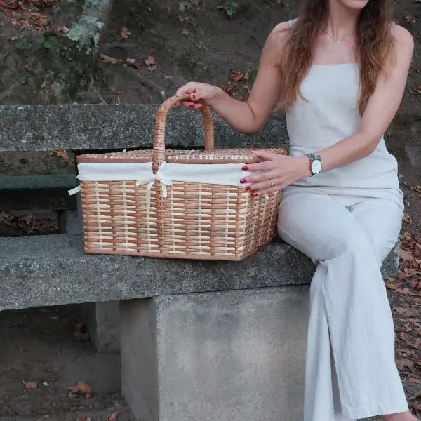 Color Wicker Picnic Basket - Rectangular Cream - Large