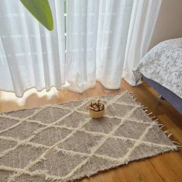 Small Light Brown and Cream Diamond Rug - 50x100cm - Soft Rug