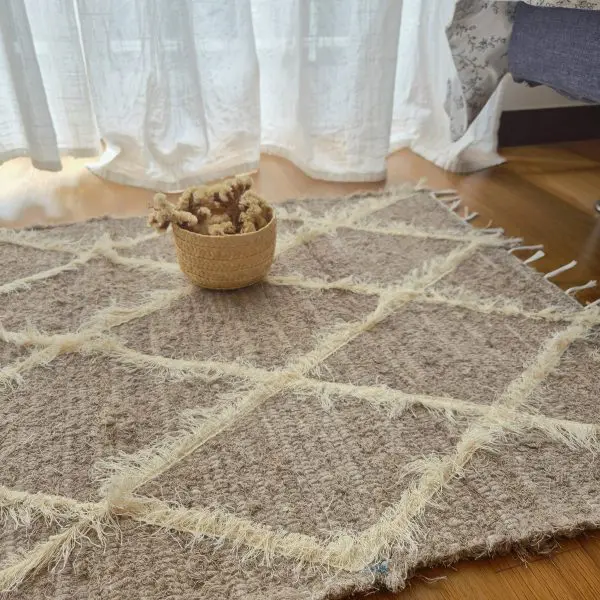 Small Light Brown and Cream Diamond Rug - 50x100cm - Soft Rug