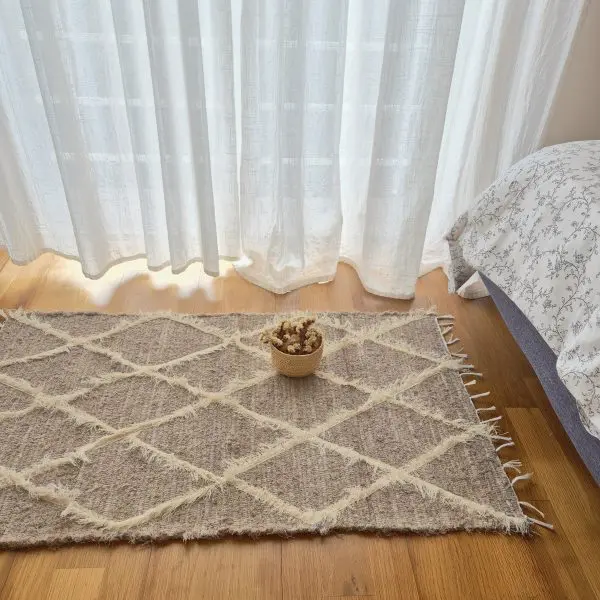 Small Light Brown and Cream Diamond Rug - 50x100cm - Soft Rug