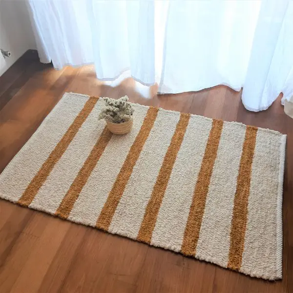 Small Cream and Yellow Rug - 60x100cm - Ring Line Rug