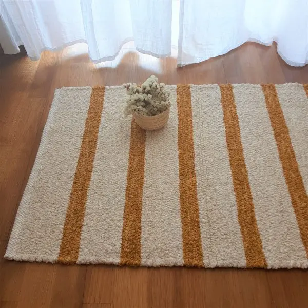Small Cream and Yellow Rug - 60x100cm - Ring Line Rug