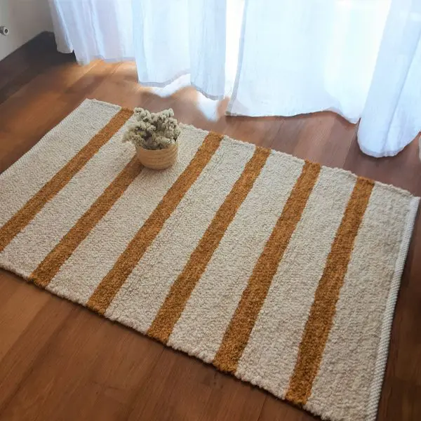 Small Cream and Yellow Rug - 60x100cm - Ring Line Rug