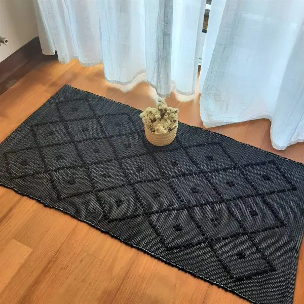 Small Black Rug - 50x100cm - Knotted Rug