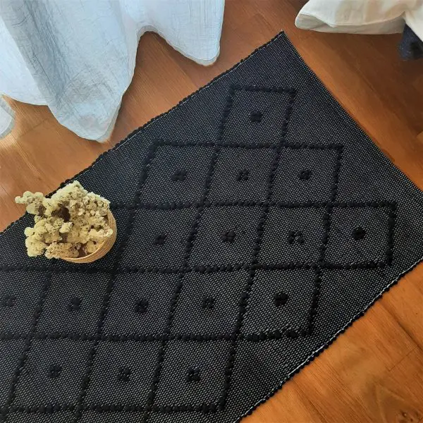 Small Black Rug - 50x100cm - Knotted Rug