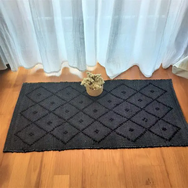 Small Black Rug - 50x100cm - Knotted Rug