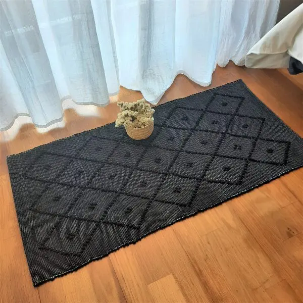 Small Black Rug - 50x100cm - Knotted Rug