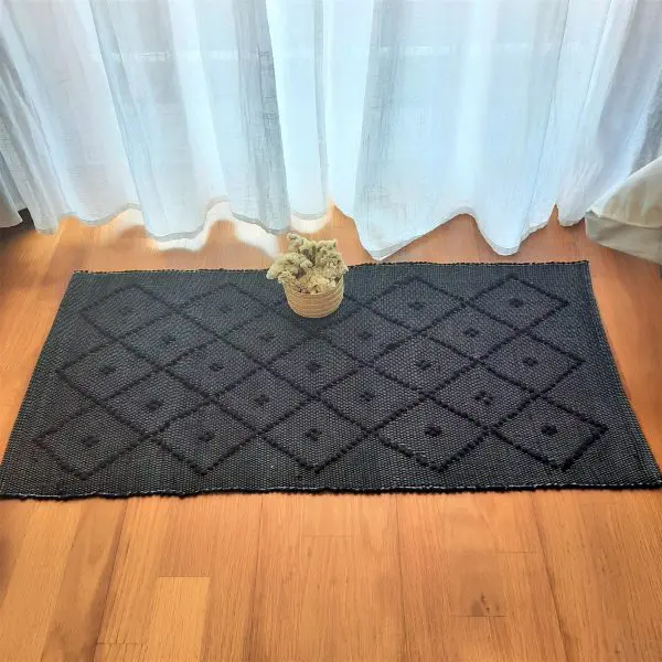 Small Black Rug - 50x100cm - Knotted Rug