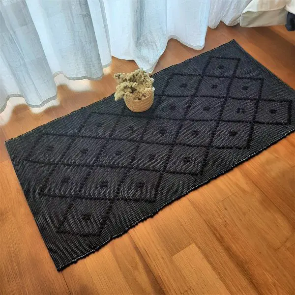 Small Black Rug - 50x100cm - Knotted Rug