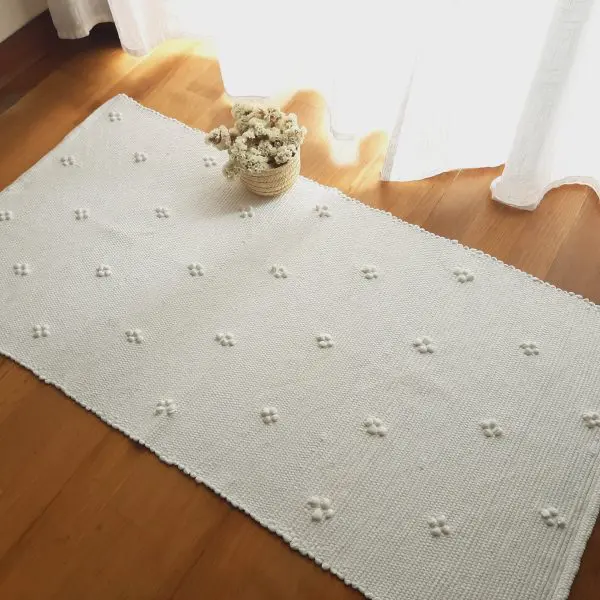 Small White Rug - 50x100cm - Knotted Rug