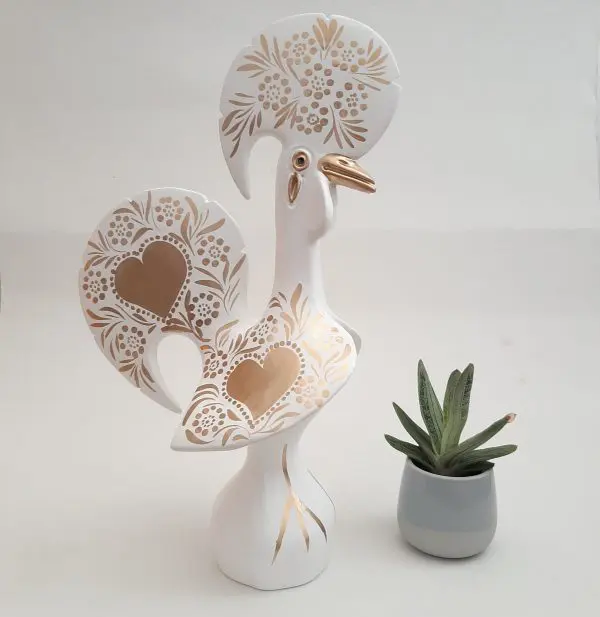 Extra Large White and Gold Portuguese Rooster - 40cm