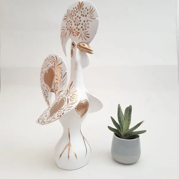 Extra Large White and Gold Portuguese Rooster - 40cm
