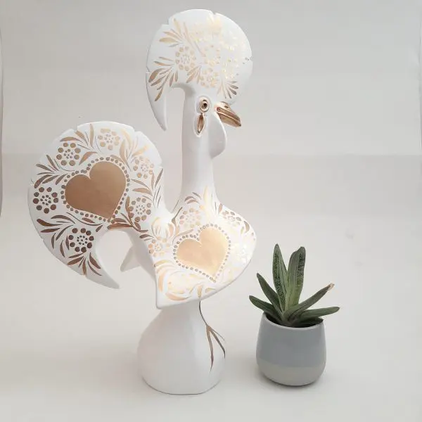 Extra Large White and Gold Portuguese Rooster - 40cm