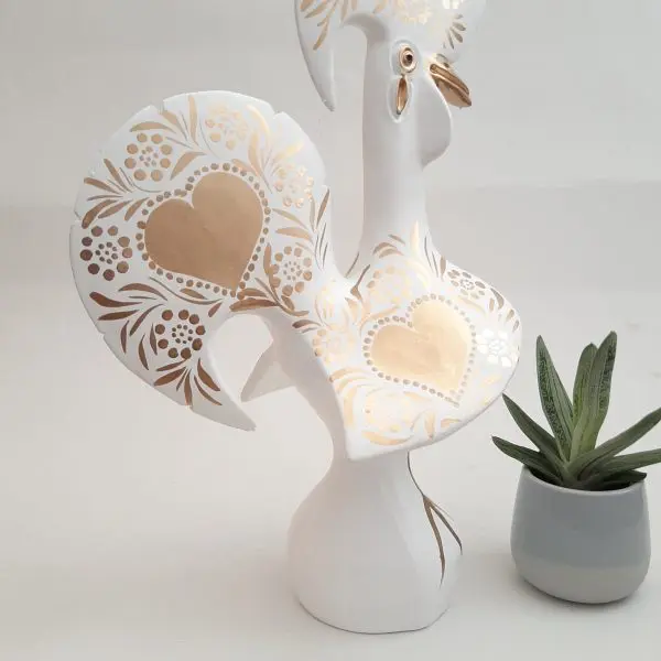 Extra Large White and Gold Portuguese Rooster - 40cm