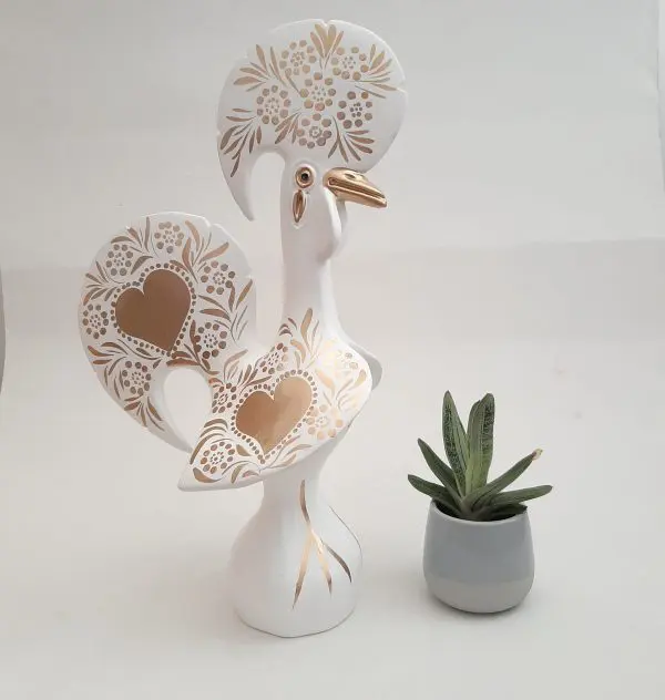 Extra Large White and Gold Portuguese Rooster - 40cm