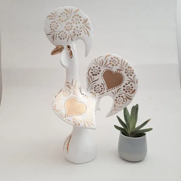 Extra Large White and Gold Portuguese Rooster - 40cm
