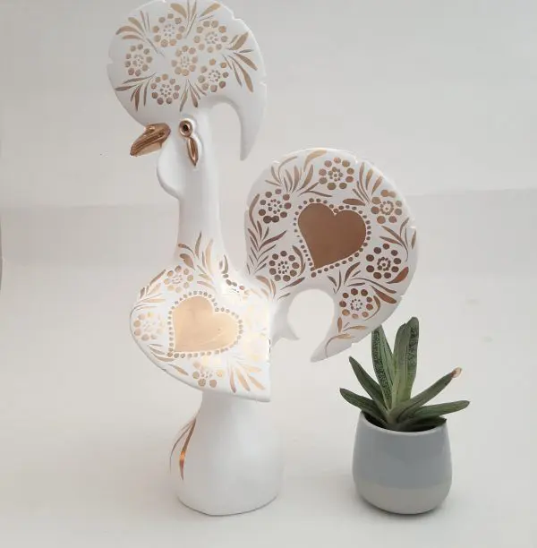 Extra Large White and Gold Portuguese Rooster - 40cm