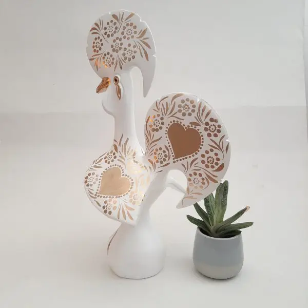 Extra Large White and Gold Portuguese Rooster - 40cm