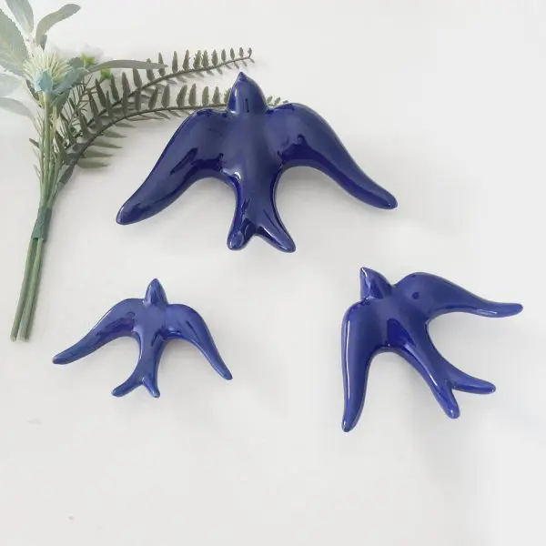 Glazed Dark Blue Swallows Wall Hanging Decor