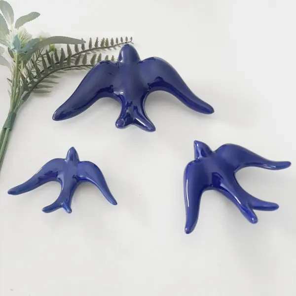 Glazed Dark Blue Swallows Wall Hanging Decor