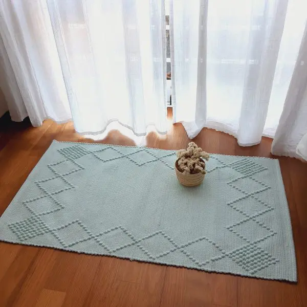 Small Light Sky Blue Rug - Knotted Rug