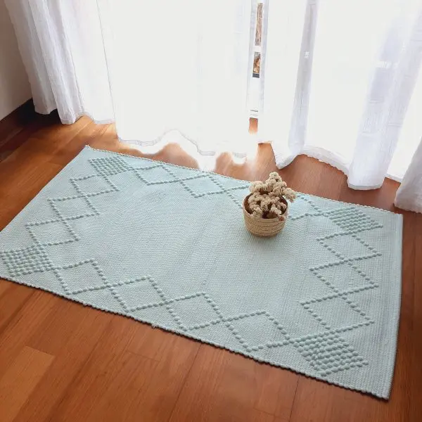 Small Light Sky Blue Rug - Knotted Rug
