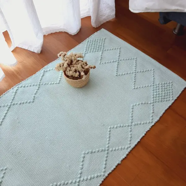 Small Light Sky Blue Rug - Knotted Rug