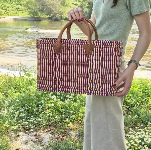 Reed Market Bag - Natural and Pink Straw