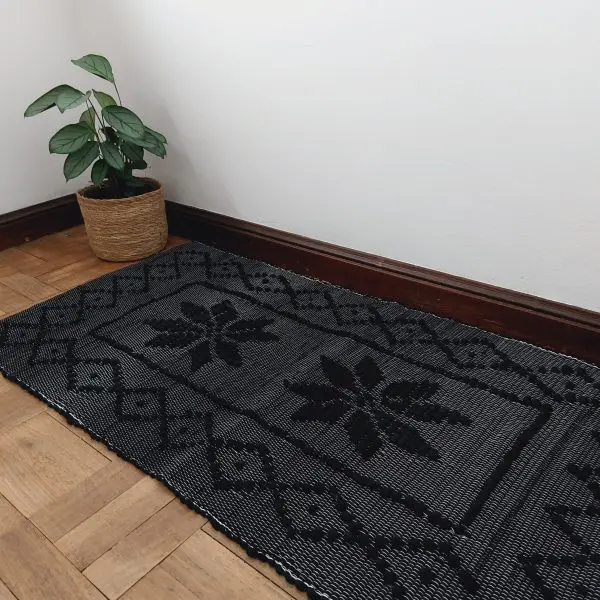 Small Black Rug - Knotted Rug