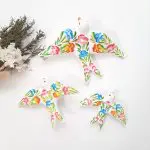 White Swallows with Hand Painted Flowers
