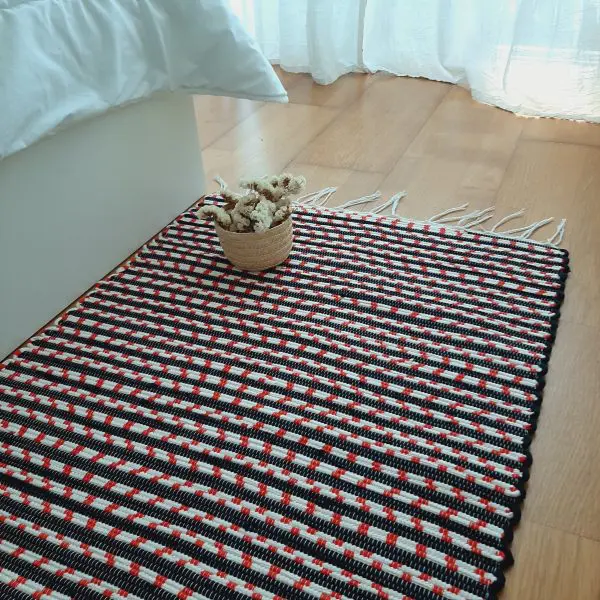 Runner Rug Black White Red 200cm - Traditional Rug