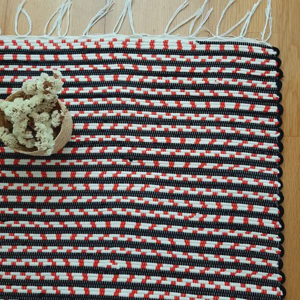 Runner Rug Black White Red 200cm - Traditional Rug