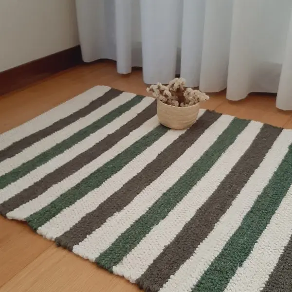 Small Green Cream Rug - 60x120cm - Ring Line Rug