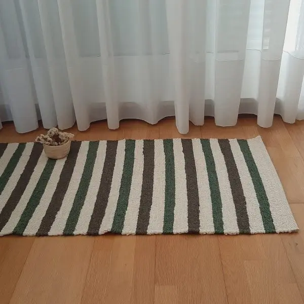 Small Green Cream Rug - 60x120cm - Ring Line Rug