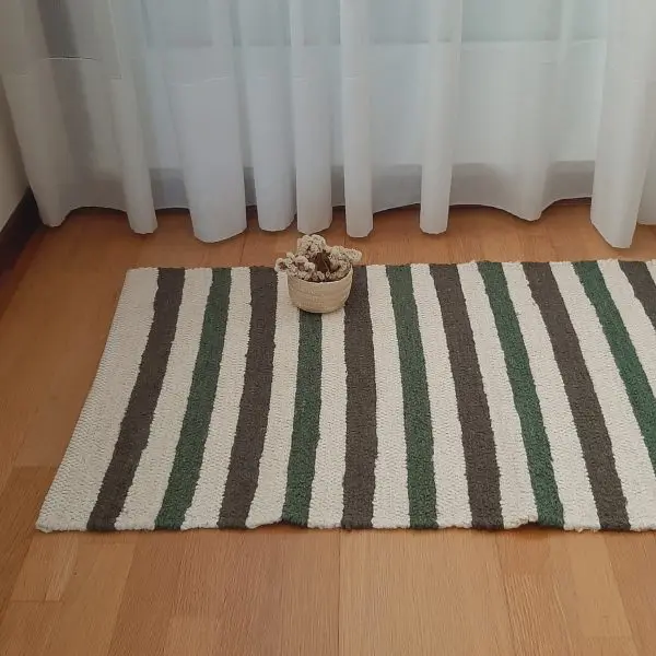Small Green Cream Rug - 60x120cm - Ring Line Rug