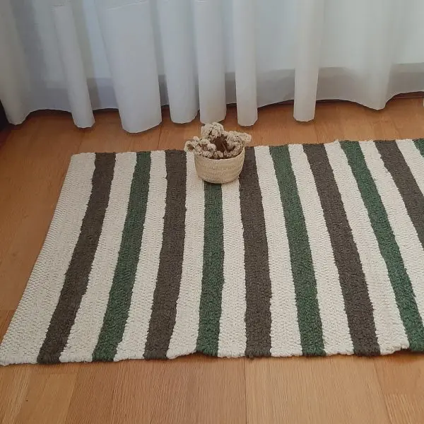 Small Green Cream Rug - 60x120cm - Ring Line Rug