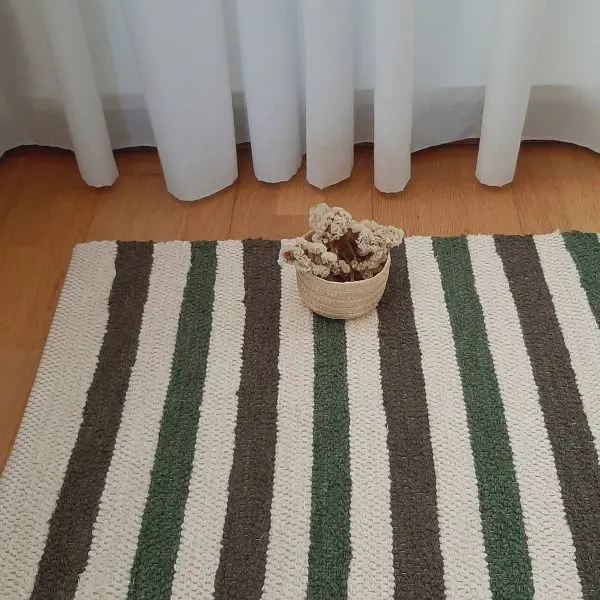 Small Green Cream Rug - 60x120cm - Ring Line Rug