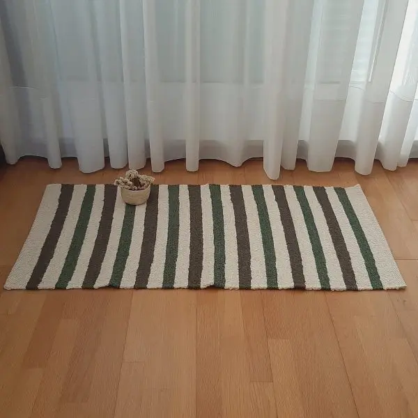 Small Green Cream Rug - 60x120cm - Ring Line Rug