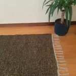 Large Green and Jute Rug - 100x150cm - Ring Line and Jute Rug