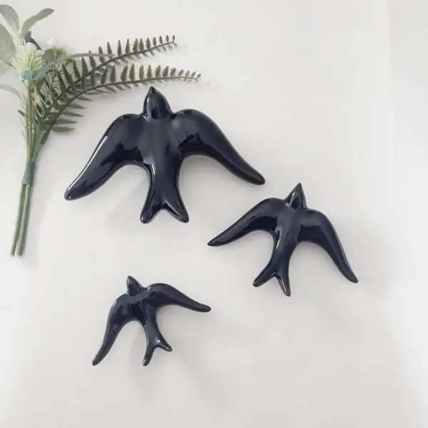 Glazed Black Swallows Wall Hanging Decor