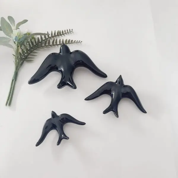 Glazed Black Swallows Wall Hanging Decor