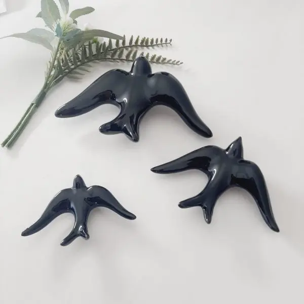 Glazed Black Swallows Wall Hanging Decor