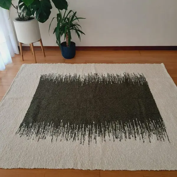 Large Cream and Green Rug - 150x200cm - Ring Line Rug