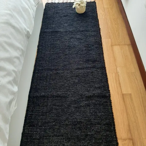 Long Black Runner Rug - 60x300cm - Ring Line Rug