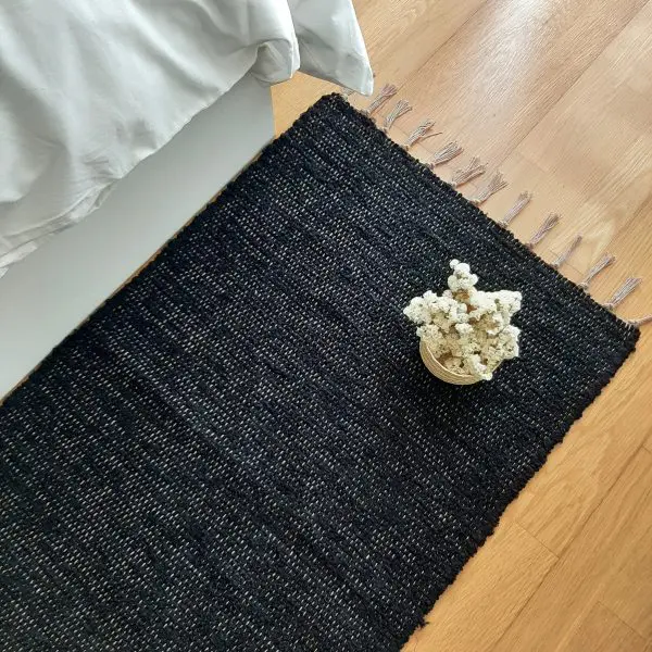 Long Black Runner Rug - 60x300cm - Ring Line Rug