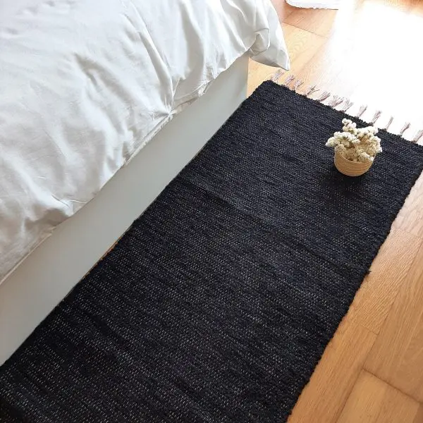 Long Black Runner Rug - 60x300cm - Ring Line Rug