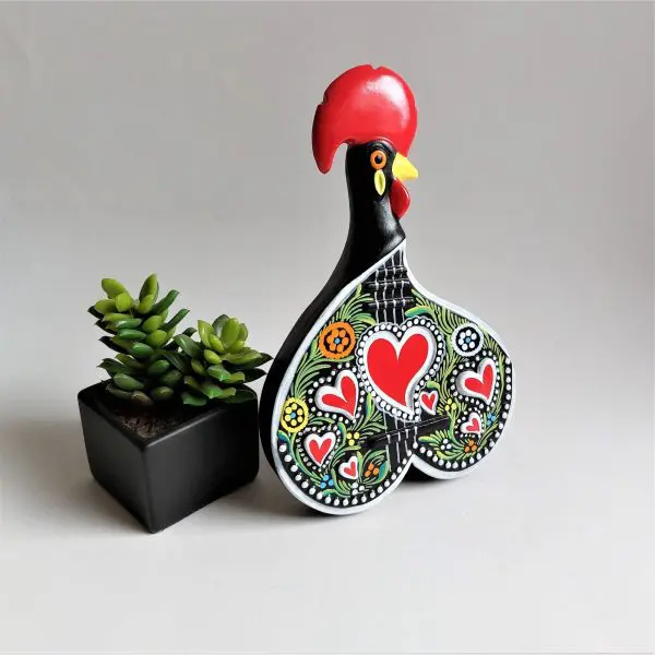 Ceramic Portuguese Guitar With Multicolor Rooster